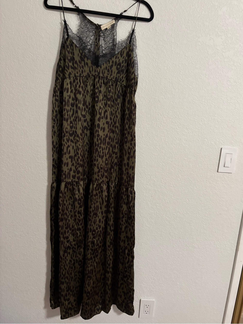lovestitch Olive Leopard Lace-Trim Maxi Dress